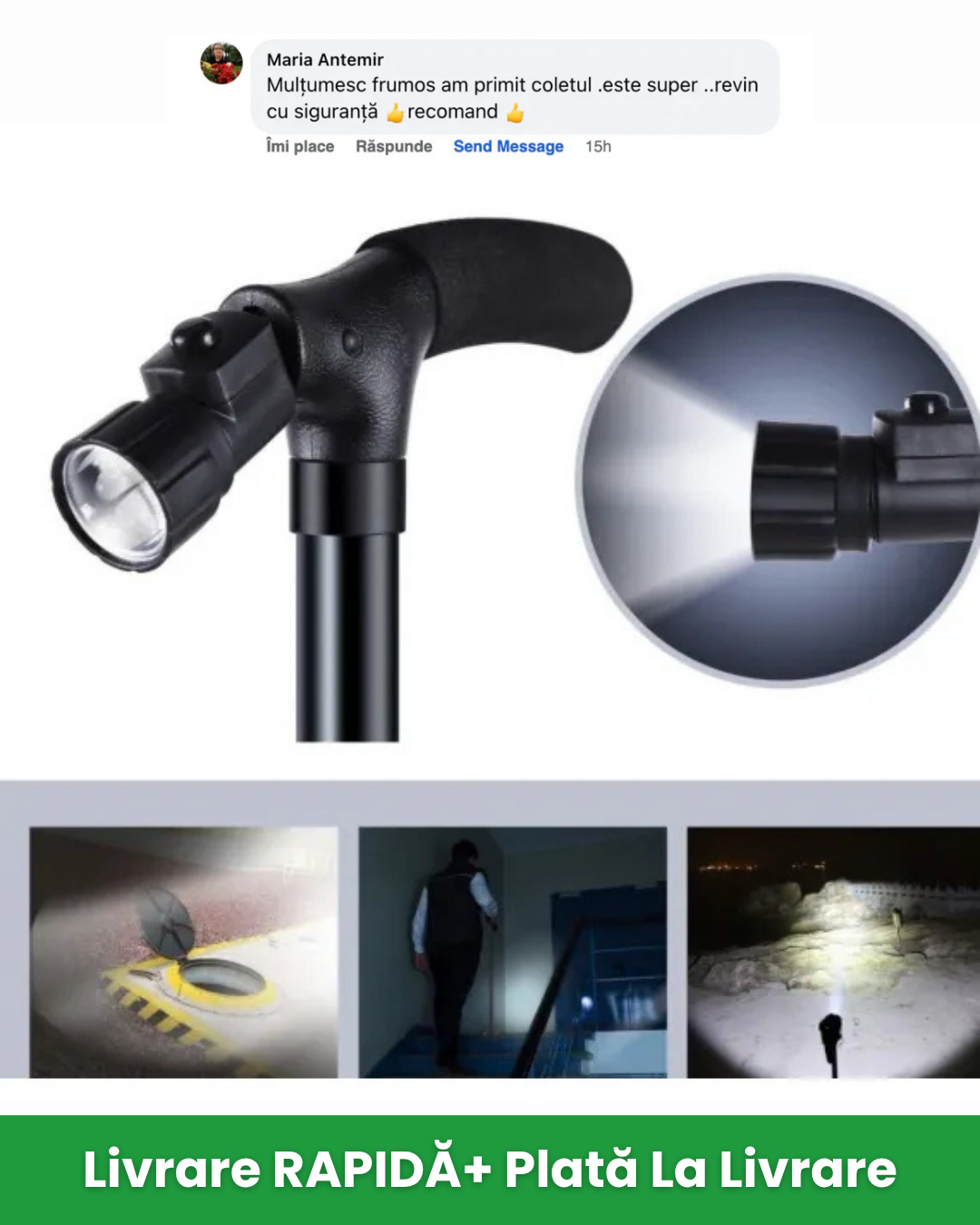 Baston Pliabil cu Lanternă Led