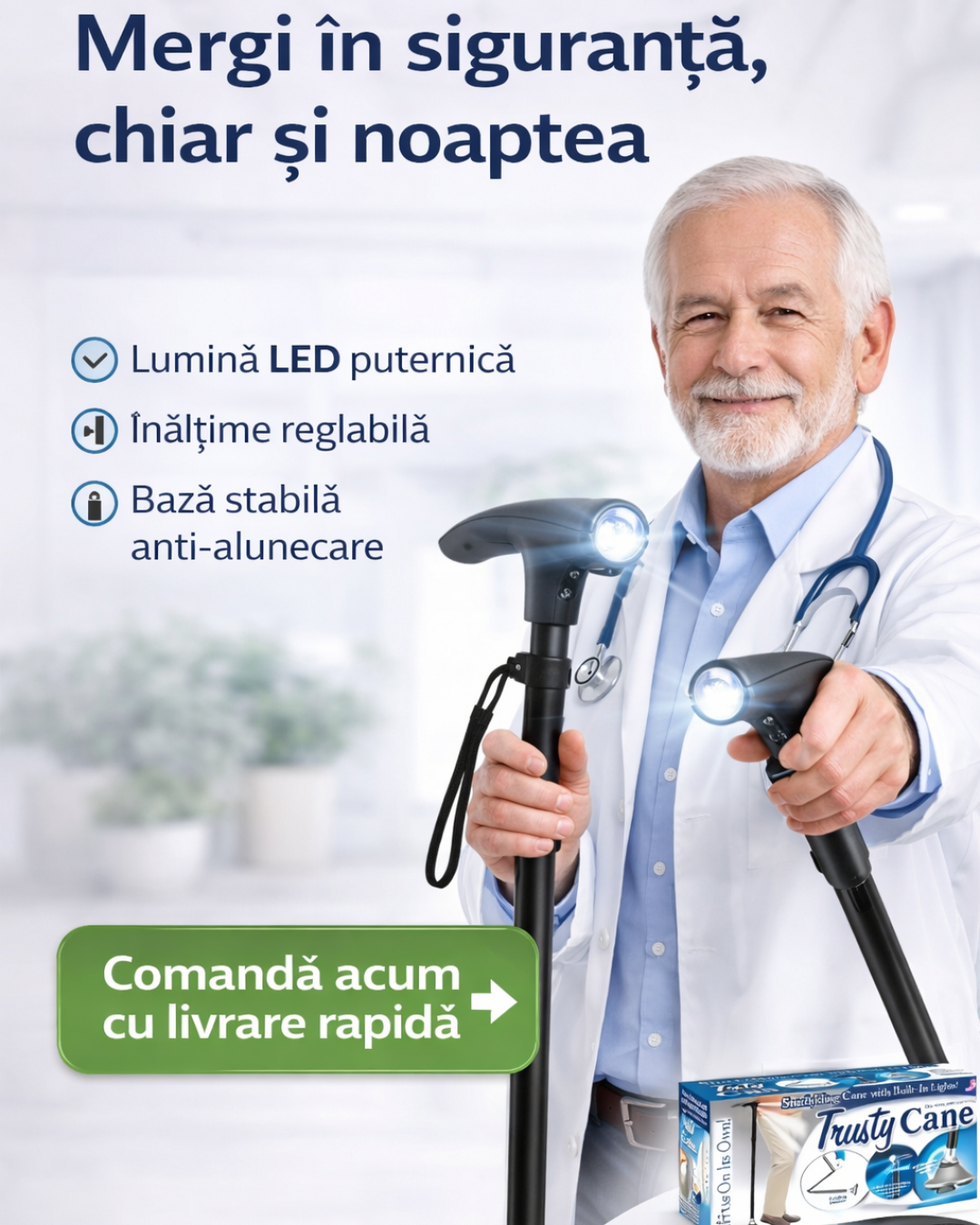 Baston Pliabil cu Lanternă Led